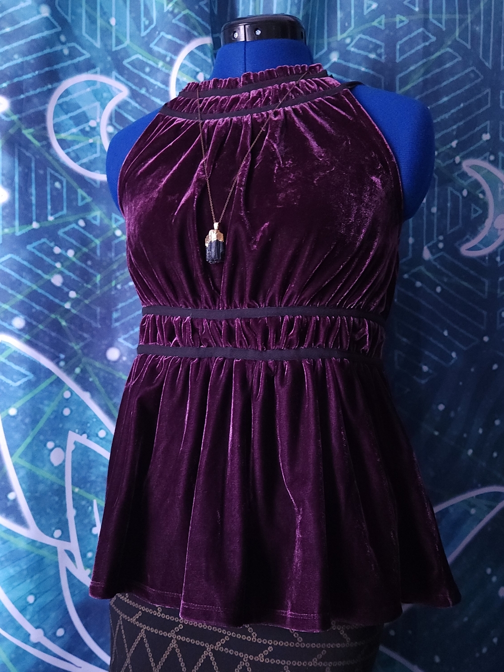 Purple Velvet Halter Peplum Top Gothic Witchy Y2K Fairy Size Small